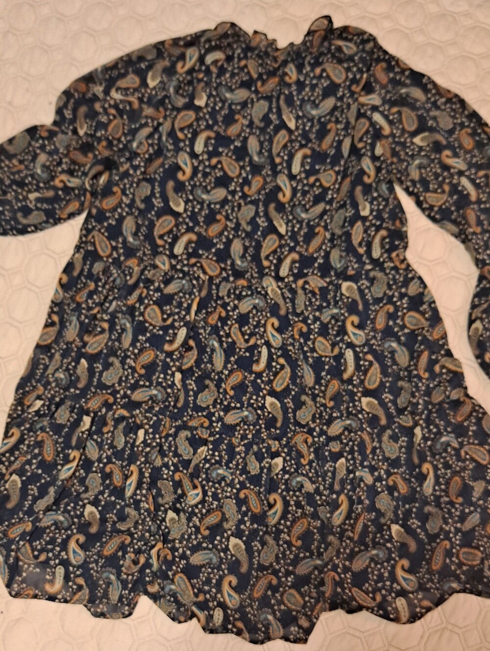 Lark & Grey Navy Paisley Tiered Long Sleeve Dress XL - Picture 9 of 9